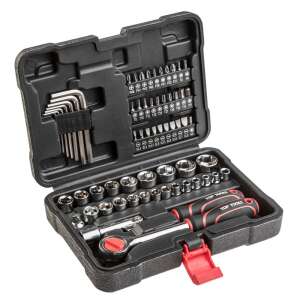 Top Tools 63-teiliges Steckschlüssel-Satz mit 1/4 Zoll und 3/8 Zoll Antrieb, einschließlich Stecknüsse, Ratschen, Verlängerungen, Bits und Innensechskantschlüssel - Top Tools