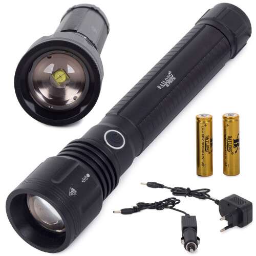 Bailong P58 Taktikai Rendőrség Zseblámpa LED (Cree XHP50) zoom funkcióval, 2 x 26650 újratölthető akkumulátor, töltő, autós töltő