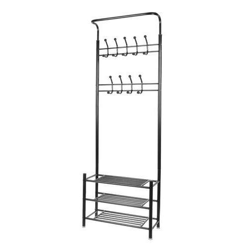 Perete metalic pentru hol, suport pentru haine pe picioare, suport pentru cuier 192x29x65cm, raft pentru pantofi pe 3 niveluri - negru