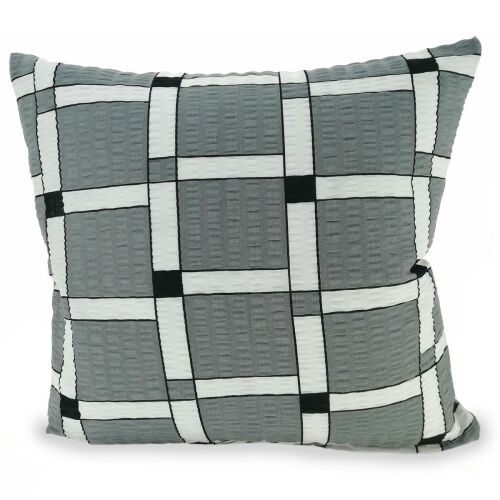 Szürke krepp pamut párnahuzat aszimmetrikus kockás mintával, 40x40 cm, modern enteriőrbe, cipzáros záródással - Párnahuzat