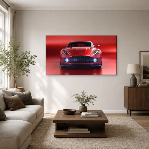 Aston Martin Vanquish Zagato sportkocsi vászonkép modern nappali környezetben 