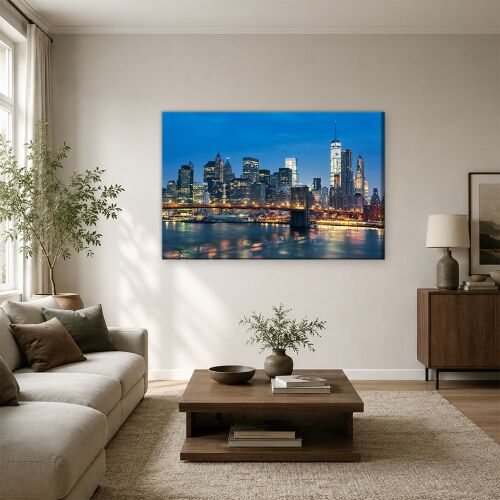 New York Brooklyn híd és Manhattan látkép városkép vászonkép modern nappaliban kihelyezve - Otthon és kert