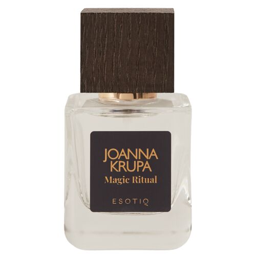Elölnézeti kép a Joanna Krupa Magic Ritual 50 ml parfümös üvegről fa kupakkal fehér háttéren - Női parfüm