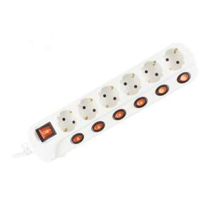 White 6-outlet power strip with individual switches and a master switch, 3 meter cord - Power Strip