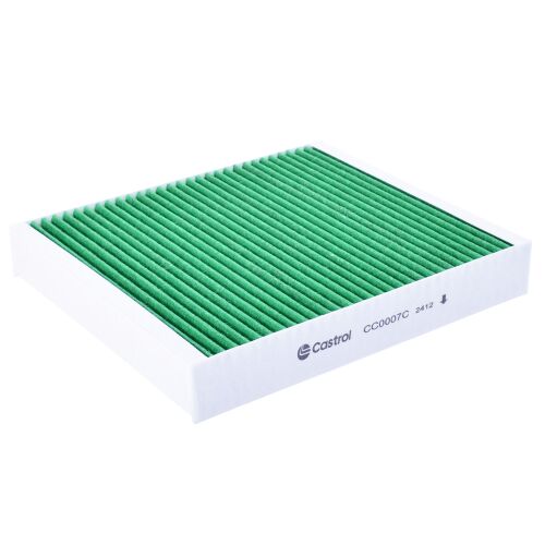 Castrol utastérszűrő CC0007C Carbon+ kabinszűrő, zöld, redőzött szűrőanyag Castrol logóval, tiszta levegőt biztosítva a járművekben - Autó levegőszűrő