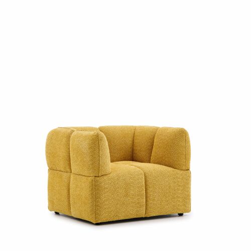 Delusso Splendore sárga fotel, modern texturált szövet egyszemélyes szék, elegáns design, 3/4 nézet - Bútor