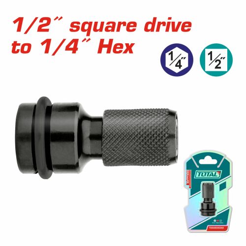 TOTAL 1/2 Square - 1/4 Hex adapter / 50 mm (TAC60501) 176326532 - Építkezés és felújítás