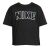 Nike Sportswear Essentials Junior Lány Póló, fekete, színes körvonalas Nike logóval, laposan elrendezve