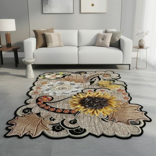 Conceptum Hypnose szőnyeg sokszínű Hmnt974 140x220cm stílusos nappalit díszítve fehér kanapéval - Dekoráció