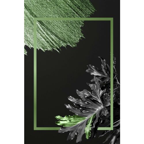 Conceptum Hypnose Multicolor Hmnt790 szőnyeg részlet hangsúlyos zöld és fekete levélmintával és négyzetes kerettel, 3D digitális nyomtatással, 100% poliészter - Lakberendezés