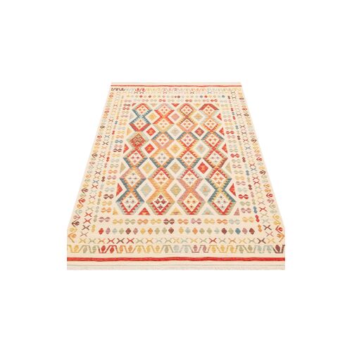 Conceptum Hypnose Carpet NMD 08, 160 x 230, Többszínű pamut szőnyeg geometrikus mintákkal fehér alapon, ferde nézet - Lakberendezés