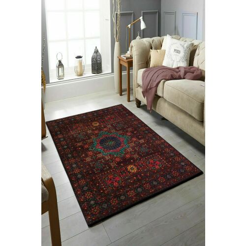 Conceptum Hypnose Többszínű Szőnyeg (140 x 220) modern nappaliban, piros és kék mintával, stílusos otthoni dekoráció, mosható, csúszásmentes - Conceptum Hypnose