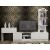 Hanah Home TV Unit White Team - Fehér, modern TV állvány polcokkal, TV-vel, könyvekkel és dekorációs tárgyakkal egy nappali környezetben