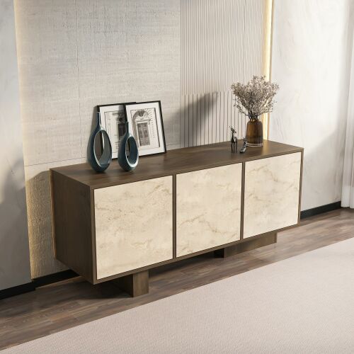 Hanah Home tálalószekrény dió travertin Monaco modern nappaliban, ferde nézet - Tálalószekrény