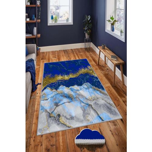 Conceptum Hypnose Hmnt593 szőnyeg 160 x 230 cm modern nappaliban, kék-arany absztrakt szőnyeg - Dekoráció