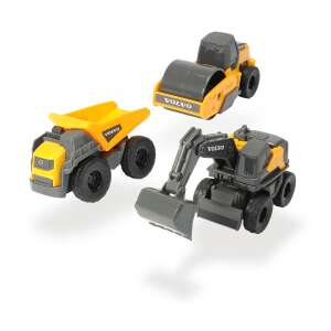 Dickie Toys Volvo Micro Builders Construction Set, 3 pack, yellow and grey toy construction vehicles - Work machine for children