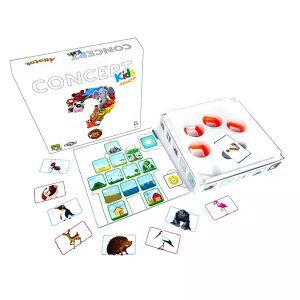 Gra planszowa Concept Kids Zwierzęta, otwarte pudełko z planszą i kartami zwierząt - Asmodee Gra planszowa