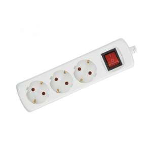 White 3-outlet power strip with switch, grounded, for home or office use - Power Strip