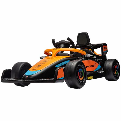 Chipolino McLaren Forma 1 elektromos gyerekautó, narancs és fekete színben, 3/4 nézet fehér háttéren - Chipolino