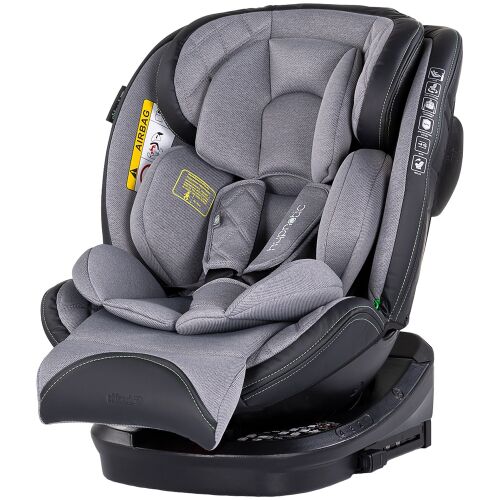 Chipolino Hypnotic I-Size autósülés 40-150 cm-es gyerekeknek, szürke, Isofix rendszerrel és forgatható üléssel, ferde nézet - Chipolino
