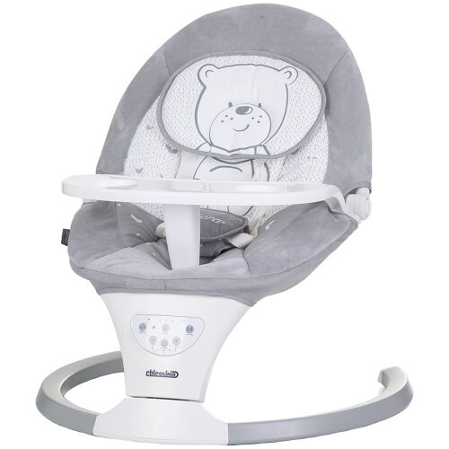 Chipolino Lera elektromos babahinta szürke maci mintával, 5 sebességgel, időzítővel, zenével és távirányítóval 9 kg-ig - Baba pihenőszék, Elektromos babahinta
