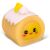 Közeli felvétel egy SCRUNCHEMS SQUISHY BUDDIES SWEET TREATS piskótatekercs stresszlabdáról fehér mázzal, sárga töltelékkel és aranyos arccal, fehér háttérrel