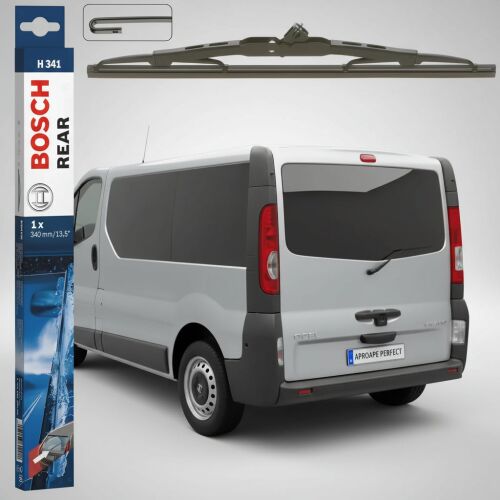 Bosch Twin H341 hátsó ablaktörlő lapát csomagolása Opel Vivaro A Van mellett, termék és járműkompatibilitás bemutatása - ‪Ablaktörlő lapát