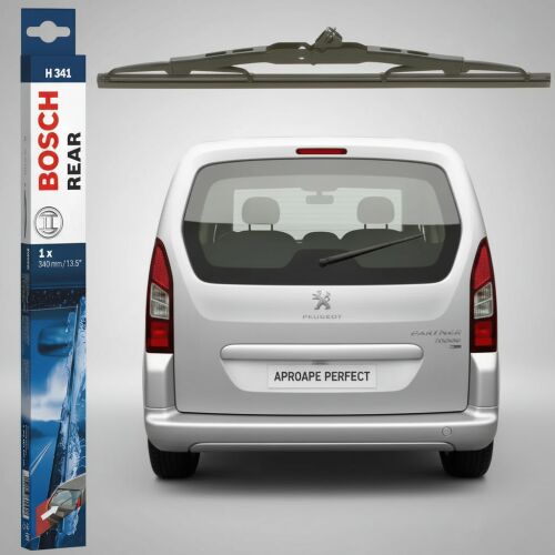 Bosch Twin H341 hátsó ablaktörlő lapát és csomagolása egy Peugeot Partner Origin MPV mellett - ‪Ablaktörlő lapát