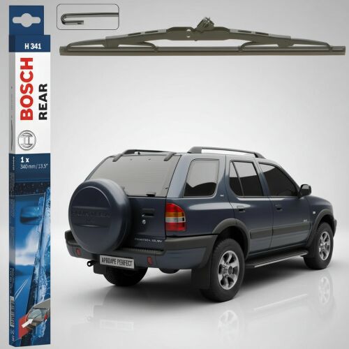 Bosch Twin H341 hátsó ablaktörlő lapát Opel Frontera B SUV (1998-2004) autóhoz, csomagolással és jármű áttekintéssel - Autóalkatrész