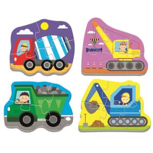 Trefl Baby Puzzle Vehicule de construcție, set de puzzle cu 4 piese pentru bebeluși, cu betonieră, macara, camion basculant și excavator - Trefl Puzzle