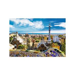 Trefl Park Güell, Barcelona 1500-teiliges Puzzle, mit Panoramablick auf den Park mit den ikonischen Mosaikbänken und Gebäuden - Puzzle