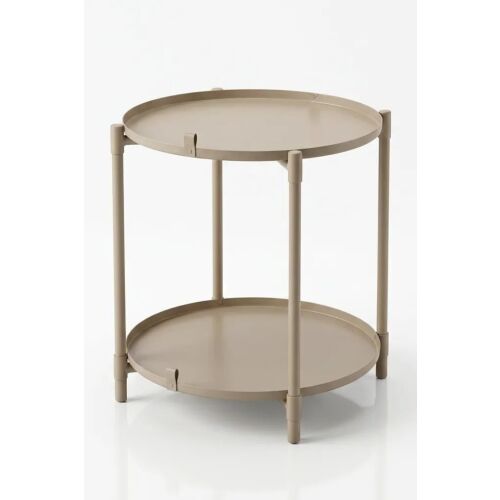 Hermia Side Table Brown AYAK - KHV/TEPSİ - KHV, kétszintes kerek fém oldalasztal modern kivitelben, fehér háttérrel. - Dohányzóasztal