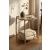 Hermia Side Table Brown AYAK - KHV/TEPSİ - KHV egy hangulatos nappaliban vázával, takarókkal és természetes fénnyel, kiemelve modern designját.