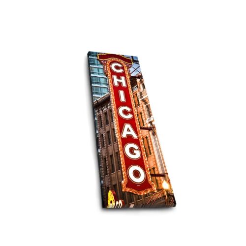 Wallity dekoratív LED világítású vászonfestmény, élénk Chicagói neonreklám dizájnnal, 30x90cm, modern otthoni dekorációhoz. - Falikép