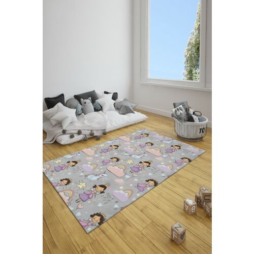 Conceptum Hypnose szőnyeg hercegnő és egyszarvú mintával gyermekszobában, 80 x 150 cm-es sokszínű szőnyeg fa padlón - Dekoráció