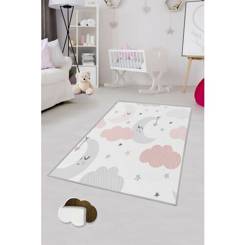 Conceptum Hypnose szőnyeg 80x120 cm hold és felhő mintával gyerekszoba környezetben, sokszínű - Szőnyeg gyerekszobába