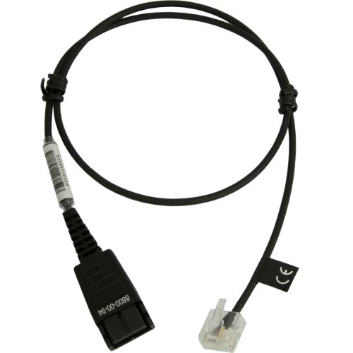 Jabra 8800-00-94 headset csatlakozó kábel, fekete színű, RJ9 csatlakozóval és moduláris dugóval Jabra eszközökhöz 