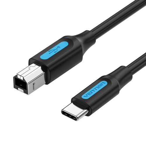 Vention CQUBH USB 2.0 kábel USB-C és USB-B csatlakozókkal, 2 méter hosszú, fekete színű, eszközök, például nyomtatók vagy MIDI vezérlők csatlakoztatására - USB kábel