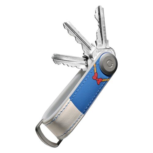 Orbitkey Hybrid Bőr Disney Donald Kacsa kulcsszervező kinyitott kulcsokkal, kék és fehér bőr Donald csokornyakkendőjének dizájnjával - Játék