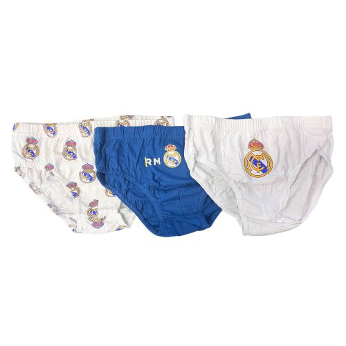 Real Madrid gyerek alsónadrág 3 db-os szett, fehér, kék és mintás alsó klublogóval fiúknak - Gyerek bugyi, alsónadrág