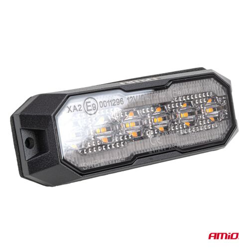 AMIO-04862 borostyánsárga figyelmeztető és tolató LED lámpa 12V 24V járművekhez, ferde nézet, R65 R148 minősítés - Autó világítás