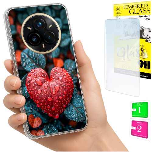 Tok Realme 14 Pro+ 5G / 14 Pro Plus 5G telefonhoz, fotó tok hátlap szív mintával + üvegfólia