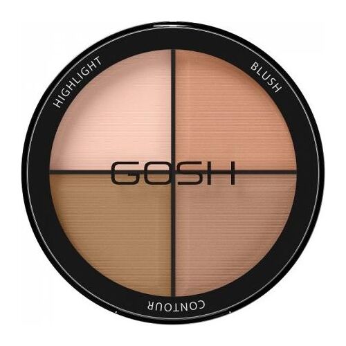 GOSH Contour'n Strobe Kit 001 Light, többszínű kontúr-, highlighter- és pirosító paletta a GOSH logóval, ideális világos bőrtónusokhoz és az arcvonások kiemeléséhez. - Sminkelés