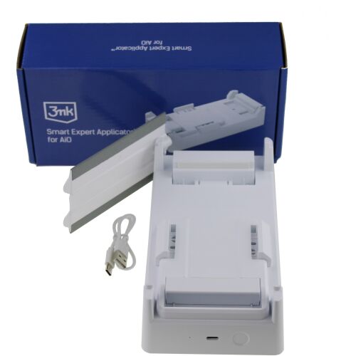 3MK All-Safe AIO Smart Expert Applikátor TitanGlass kijelzővédő fóliákhoz, fehér eszköz kék csomagolással és USB kábellel - Mobiltelefon kiegészítő