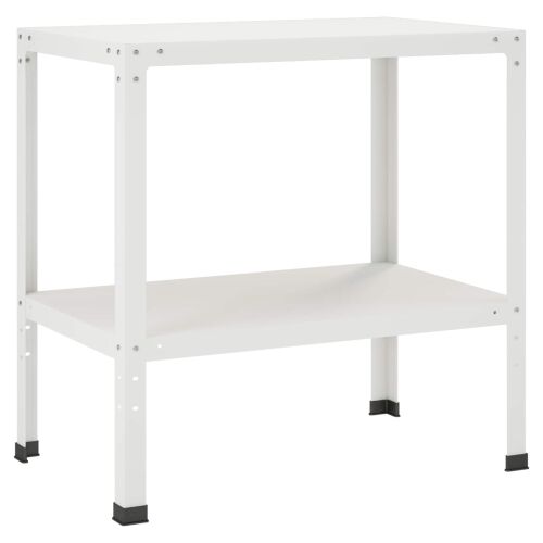 vidaXL Ültetőasztal 60x50x80cm Porszórt acél Fehér alsó polccal kertészethez, szögből nézve - Kerti asztal
