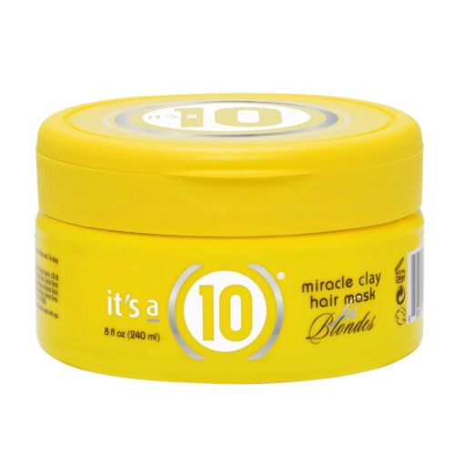 It's a 10 Miracle Clay Hajmaszk 240ml szőke hajra, sárga tégely ezüst logóval, erősíti és védi a hajat - Hajpakolás
