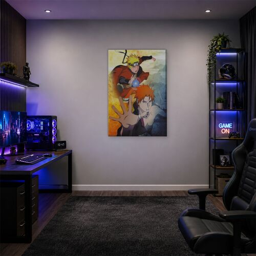 Naruto Uzumaki Rasengan és Gaara vászonkép modern gamer szobában, élénk anime karakterekkel prémium Fredrix Print Canvas festővásznon, faldekorációnak ideális - Dekoráció