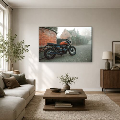 Triumph Bonneville egyedi cafe racer vászonkép egy modern nappali falán - Otthon és kert