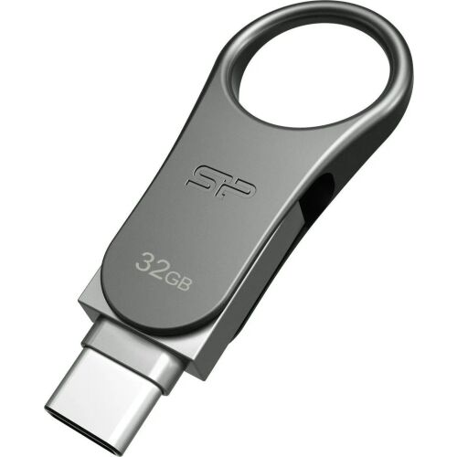 Silicon Power Mobile C80 32GB USB Type-C pendrive, fém szürke kivitelben, kulcstartó hurokkal - Adattároló