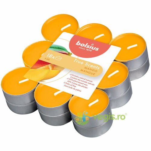Bolsius True Scents Mangó teamécsesek, 18 darabos csomag, élénk narancssárga viasszal és édes trópusi mangó illattal, ideális otthoni illatosításra és dekorációra - Mécses